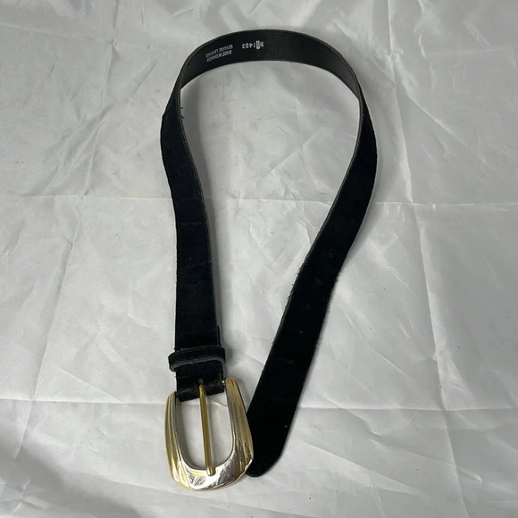 VINTAGE 90’s Century Canada Black Suede Belt Gold and Silver Tone Buckle M - Picture 3 of 9